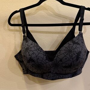 Dark Gray Spiderweb Print Wireless Bra - Women Intimates